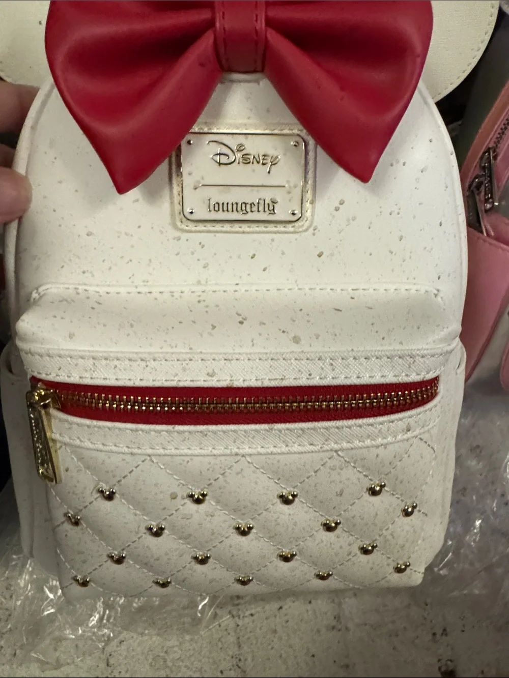 Loungefly White Mini Backpack with Red Bow Accent